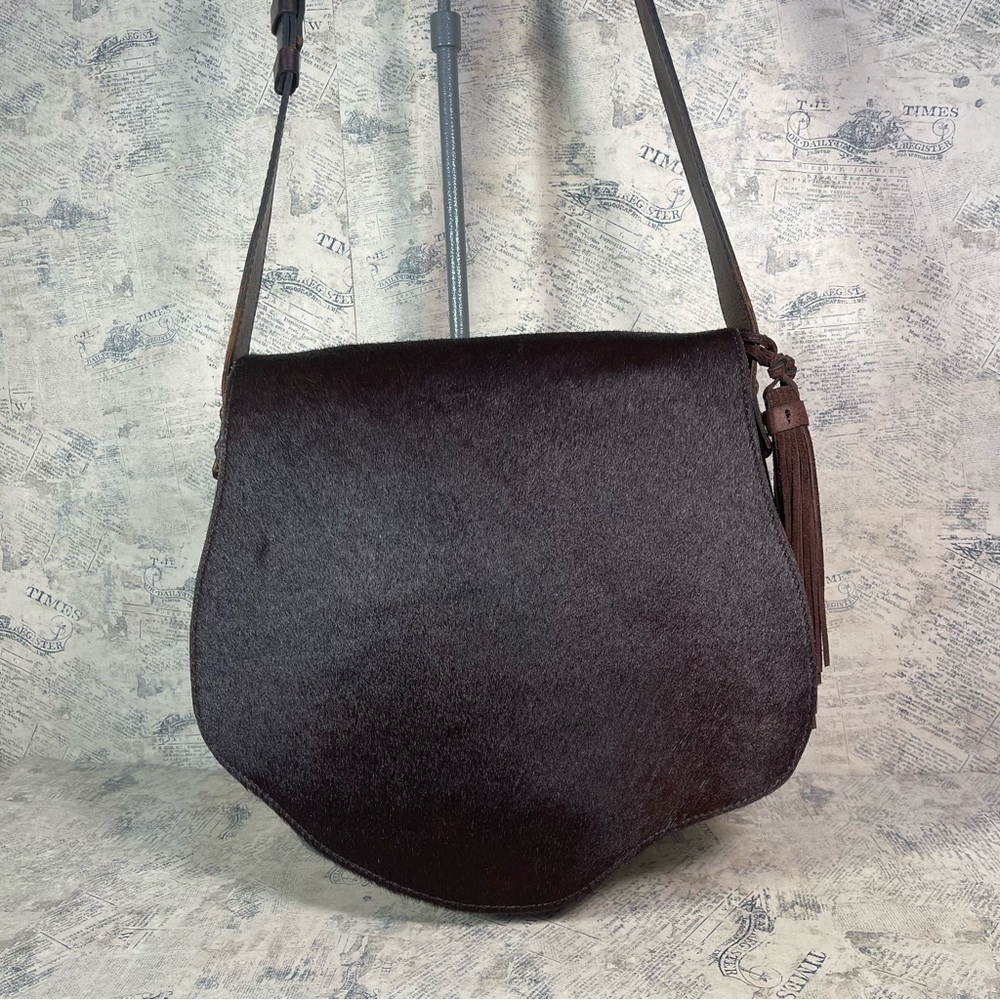 Patricia Nash Cavalino Rioja Saddle Bag Chocolate Brown Calf Hair Leather